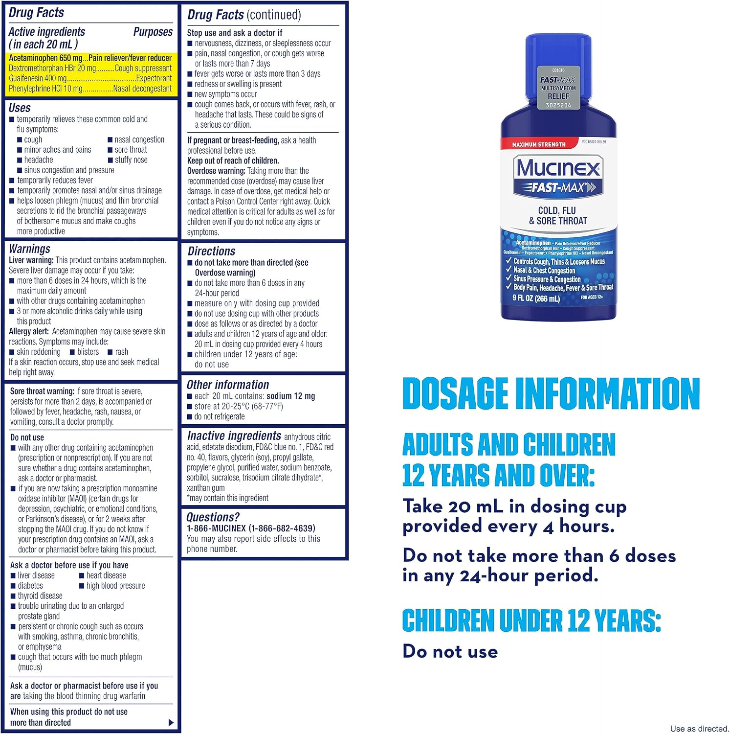 Mucinex Fast-Max Maximum Strength Cold, Flu, & Sore Throat Liquid, 9oz, Multi-Symptom Cold and Flu Relief, For Ages 12+