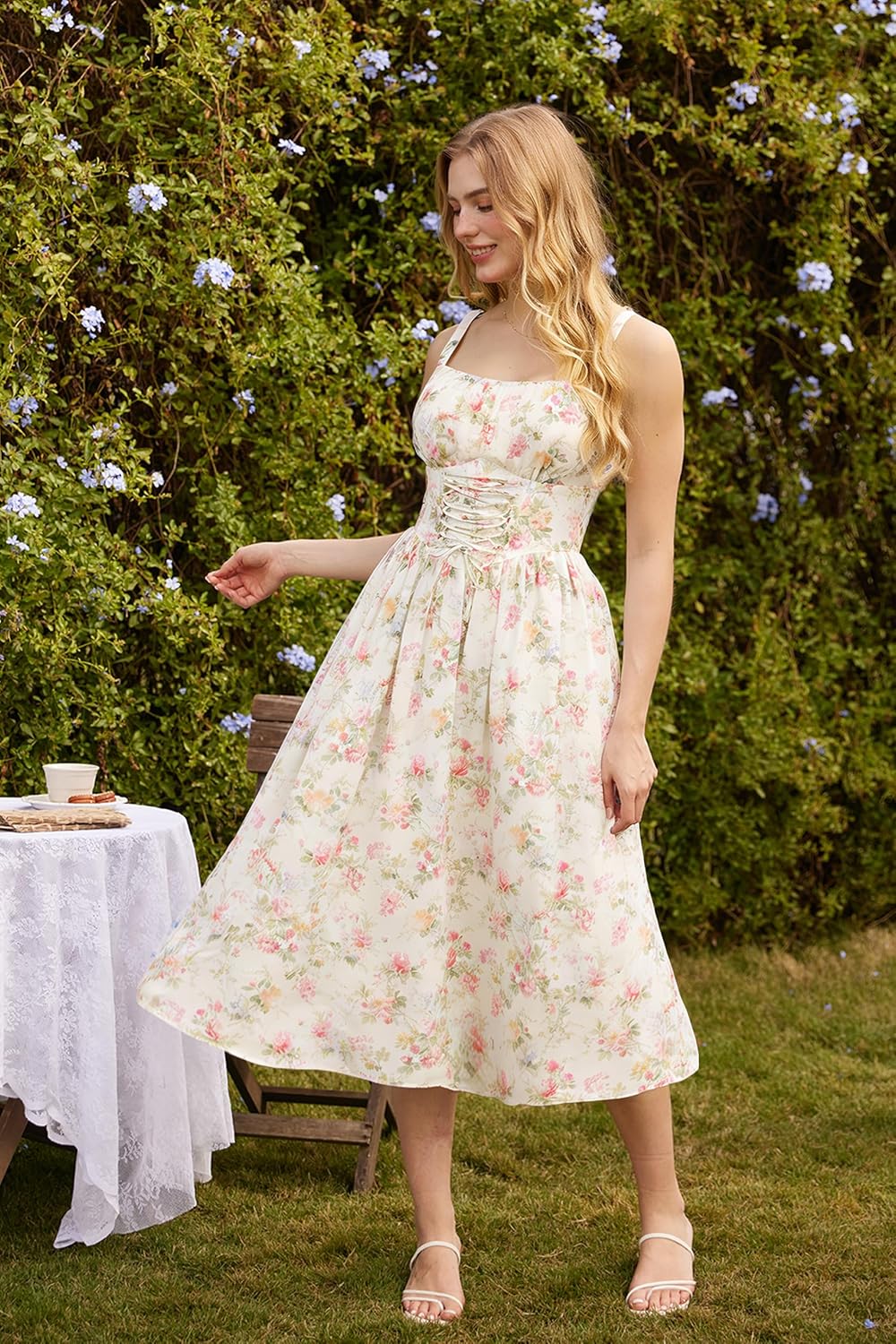 Scarlet Darkness Floral Dress for Women 2026 Corset Milkmaid Dresses Casual Summer Sundress with Pockets - Image 2