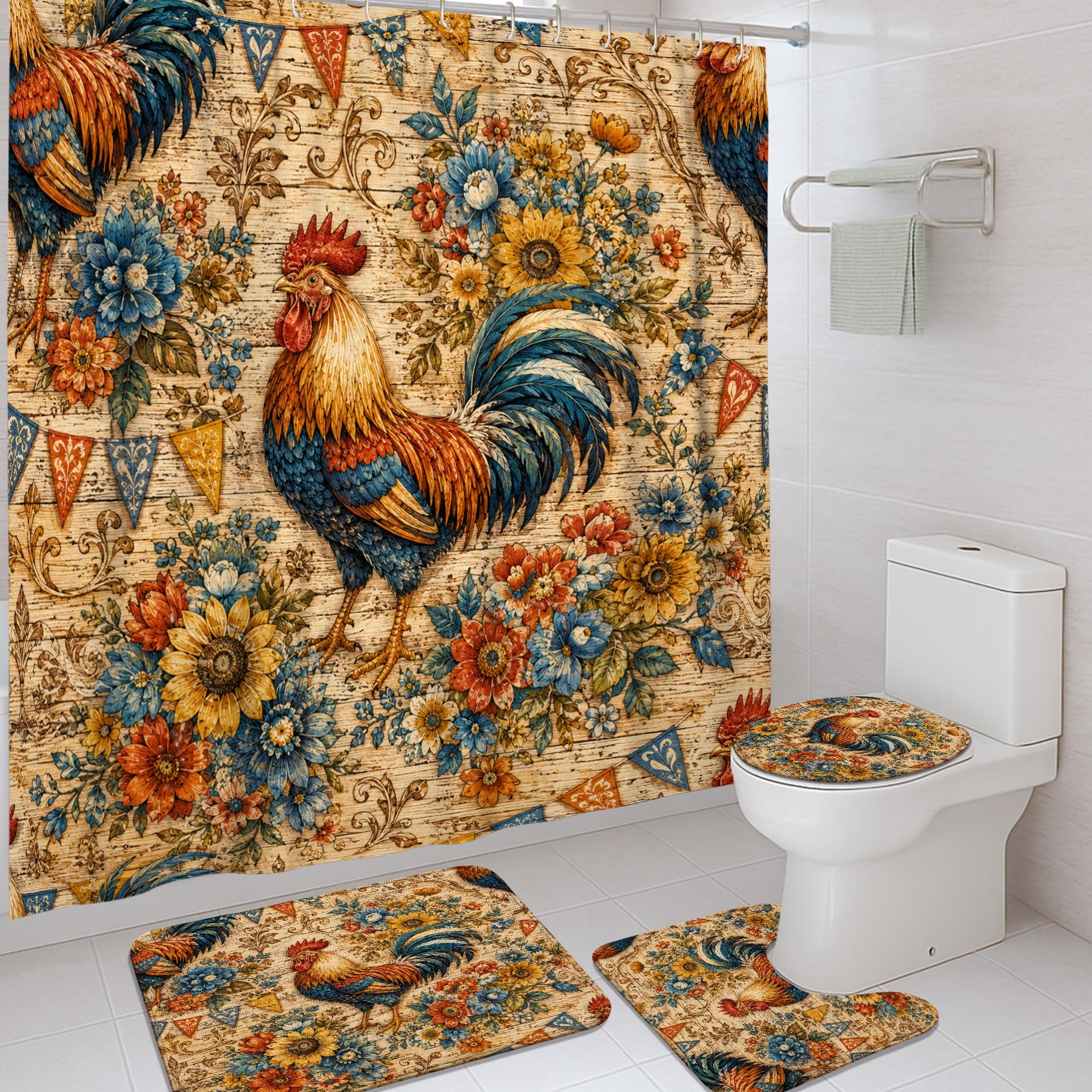 Rideau de douche anti moisissure bleu automne style campagnard
