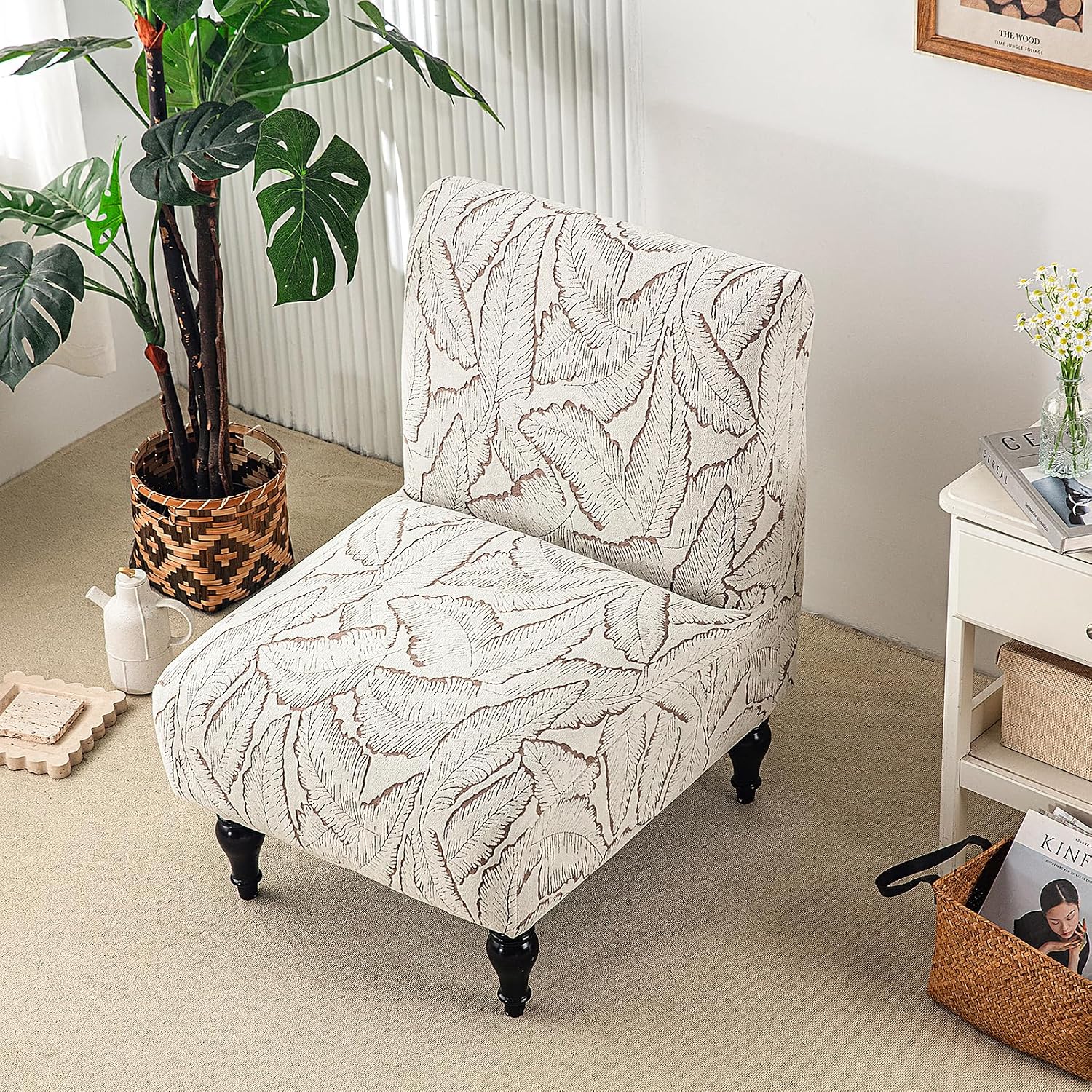 2PCS Armless Accent Chair Cover Printed Soft Armless Chair Slipcovers Armless Chair Slipcover Printed Armless Chair Covers for Living Dining Room Hotel,14