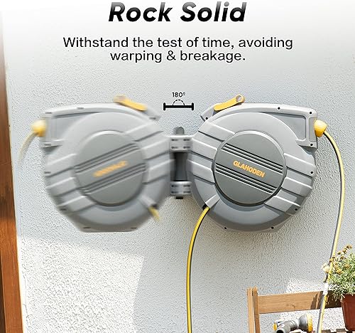 Miniatura 7 de GLAHODEN Carrete de manguera de jardín retráctil, carrete de manguera de agua automático montado en la pared de 12 pulgada x 115 pies con sistema de