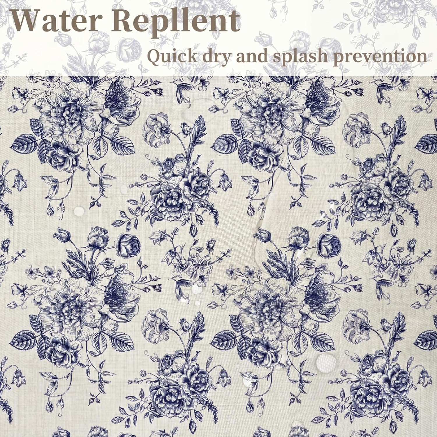Moukeren Blue Floral Linen Shower Curtain Vintage Linen Shower Curtain 72 x 72 Inch French Country Farmhouse Beige for Bathroom with Tassels