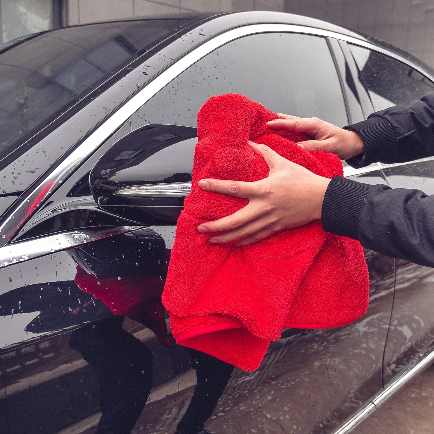 Maxshine 3-Pack Big Red Microfiber Drying Towels (1000GSM, 20x28 / 51x71cm) | Large Plush Double-Sided Towels | Super Absorbent Rinse-Free Microfiber for Car Wash Drying & Professional Auto Detailing