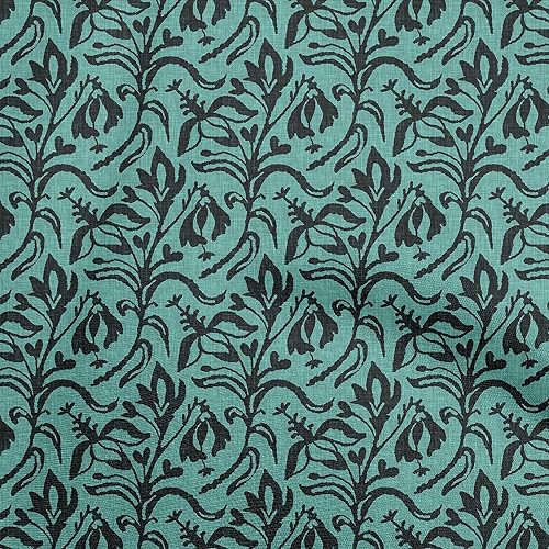 oneOone The Yard - Tela de algodón de color verde oscuro con estampado de bloques de tela de 40.2in de ancho XS