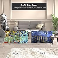 Vista 2 de Red Lantern Van Gogh - Pantalla plegable de lona corta de doble cara de 2 pies – lirios/noche estrellada sobre el Ródano 3 paneles independiente