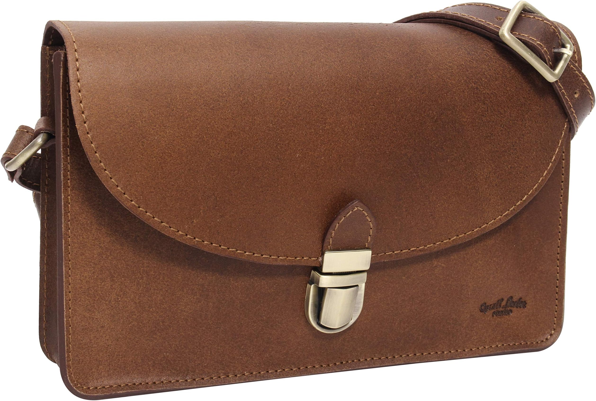 GustiLeather Crossbody Bag for Women - Zoey Genuine Leather Purse, Leather Crossbody Purses for Women, Small Leather Crossbody Bags for Women, Vintage Design Shoulder Handbag, Brown Cowhide, 3L