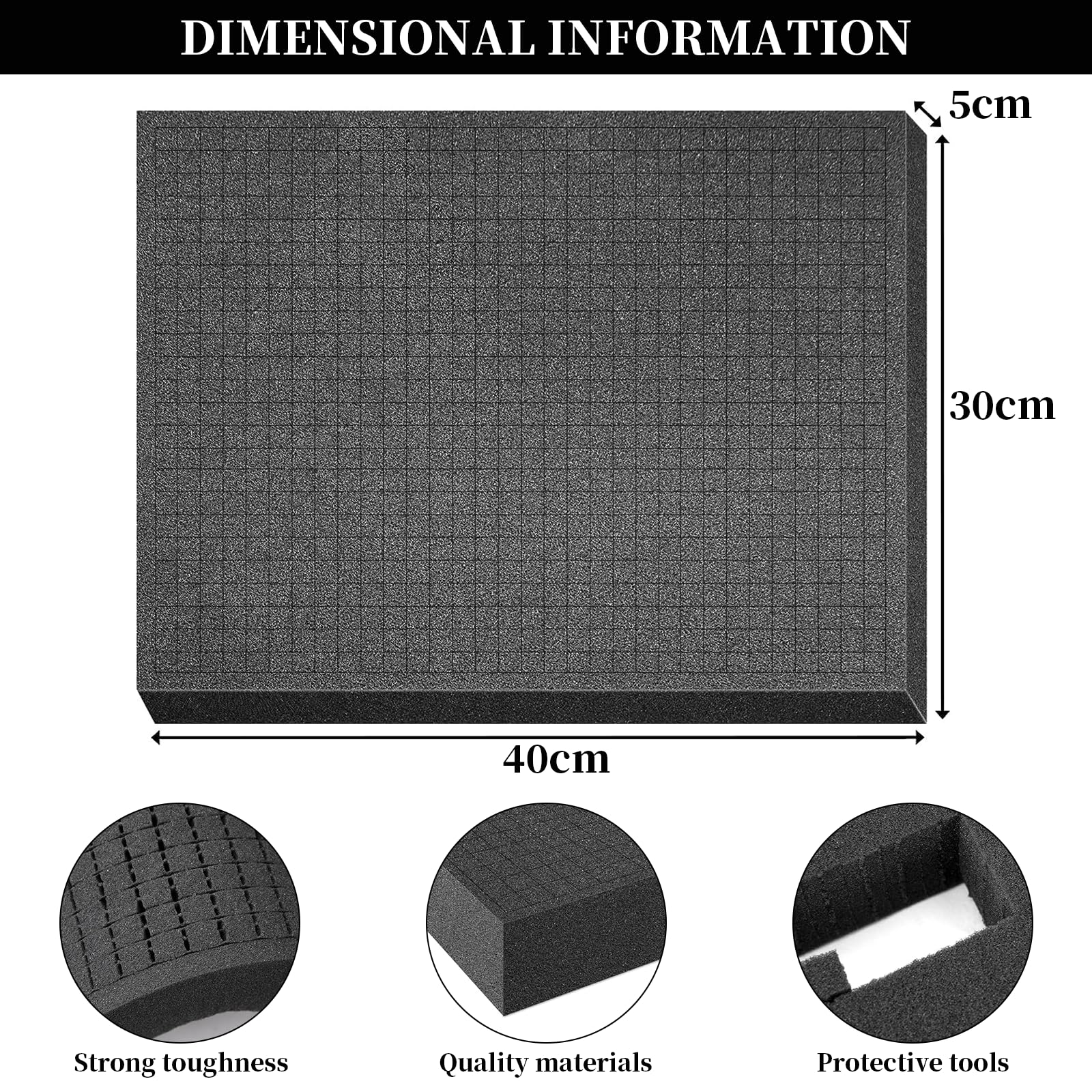 Schiuma a cubetti, 4 pezzi, 40 x 30 x 5 cm, inserto in schiuma per attrezzi, valigetta per fotocamera, inserto per tablet