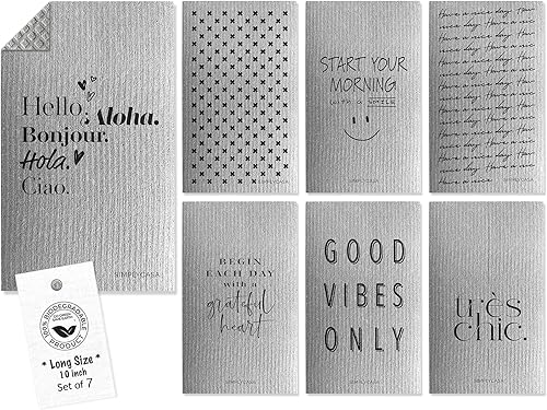 Paquete de 7 esponjas de cocina suecas largas, color negro y gris, reutilizables y reemplazables, esponjas para platos y trapos para platos