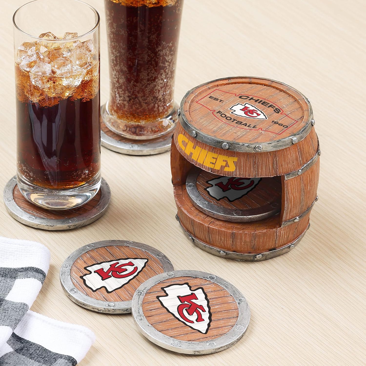FOCO NFL Team Logo 5-Pack Barrel Beverage Drink Coaster Set