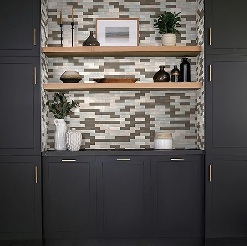 Miniatura 6 de Daltile SimplyStick Mosaix Mosaix - Mosaico de ladrillo de 1.25 x 4 pulgadas para despegar y pegar de piedra caliza y vidrio, color blanco chenilla