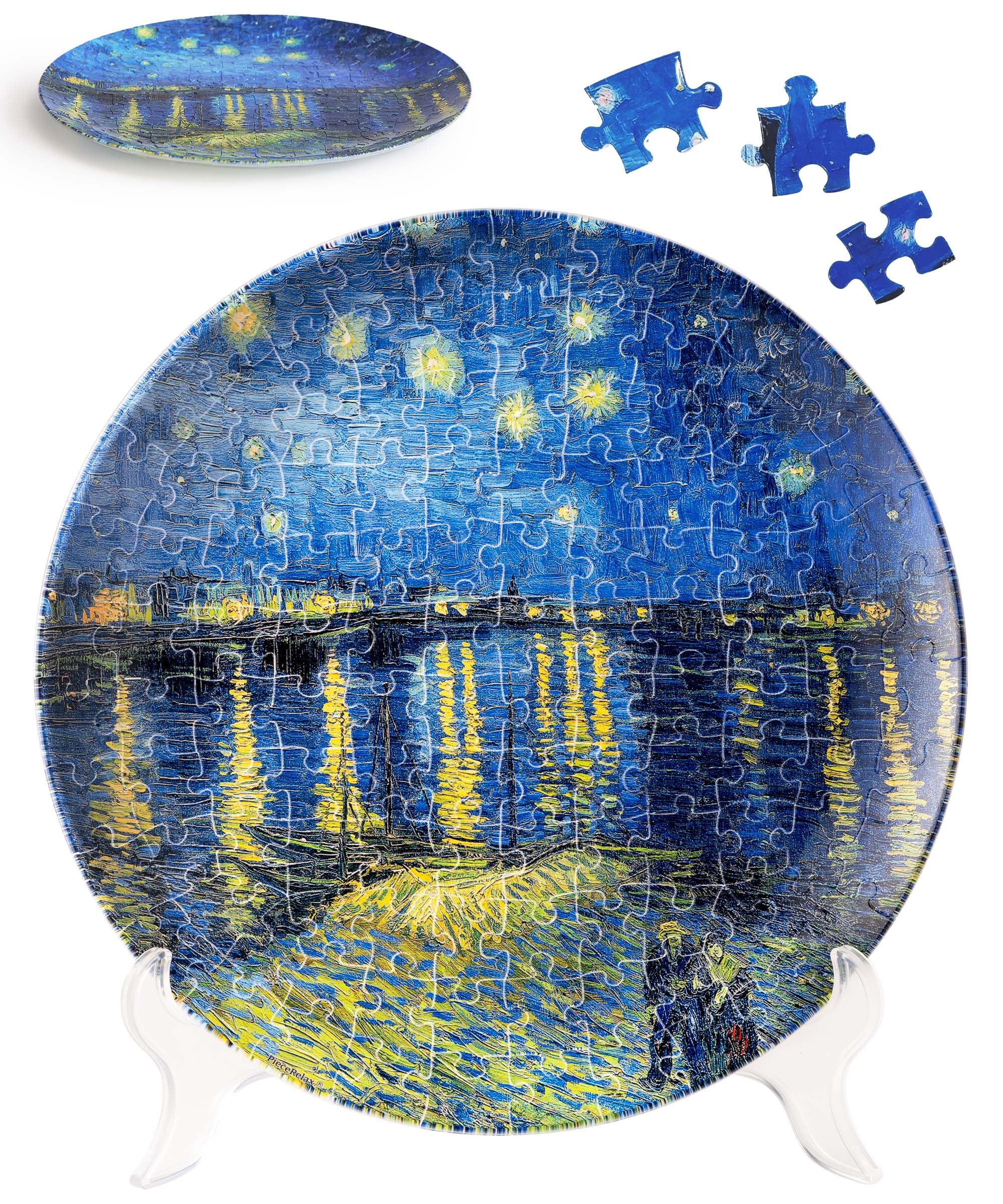 PieceRelax 3D Puzzle Plate 124 Pieces - Van Gogh - Starry Night Over the Rhone - Jigsaw Puzzle for Adults, Decorative Plate with Durable Plastic Pieces, Ideal Gift for Home or Office Décor [PL1003]
