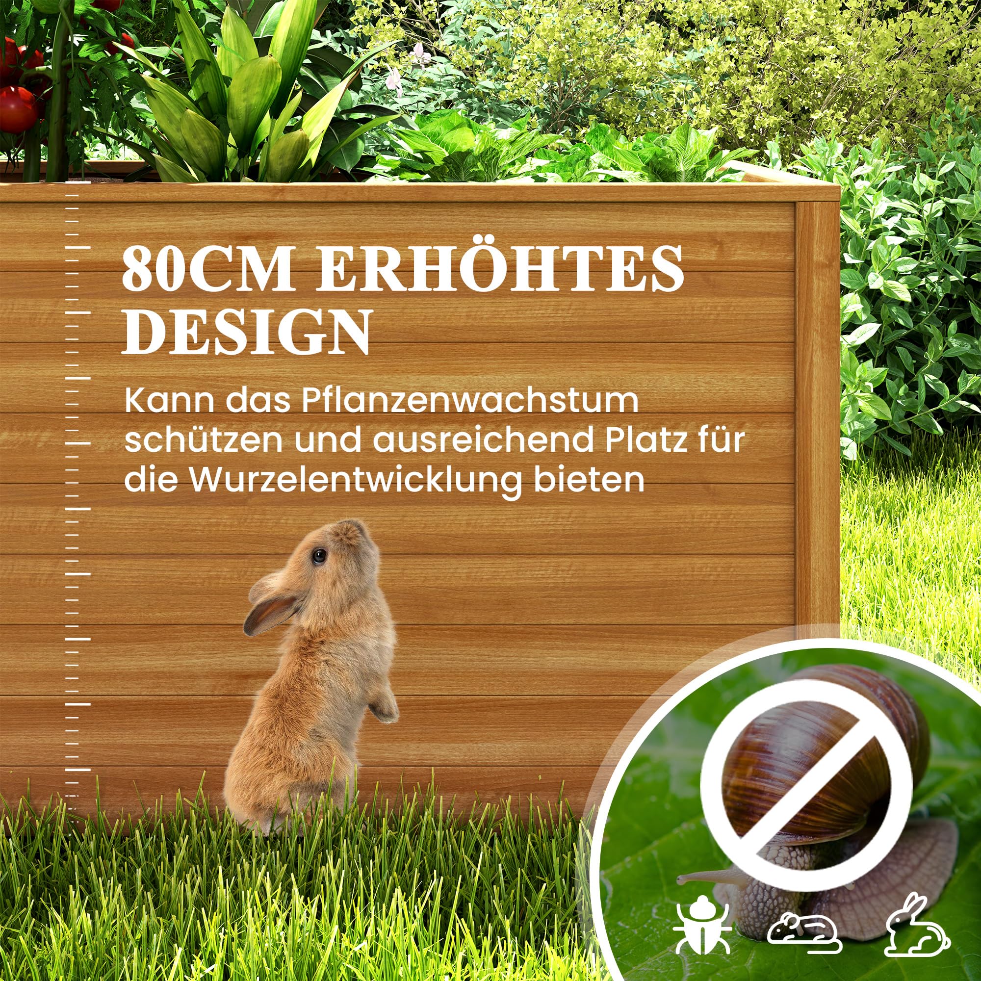Amopatio Hochbeet Holz, 168x88x80cm, Pflanzkasten, Blumenkasten für Garten, 1200L Pflanzbeet, Kräuterbeet, Gemüsebeet, Blumenbeet für Balkon, Terrasse, Pflanzkübel, Natur