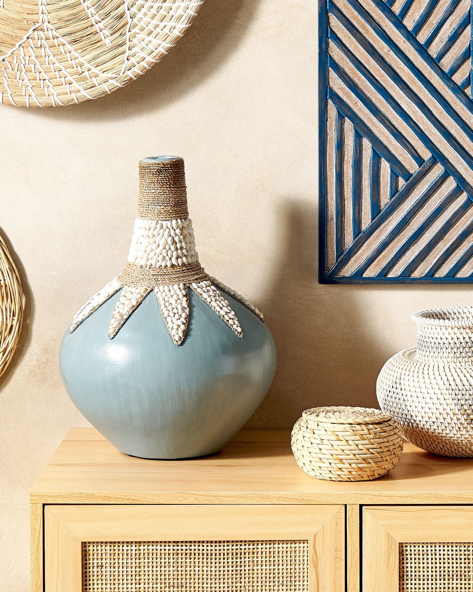 Dekorative Vase handgefertigt aus Terrakotta 43 cm Zubehör Blau Silau