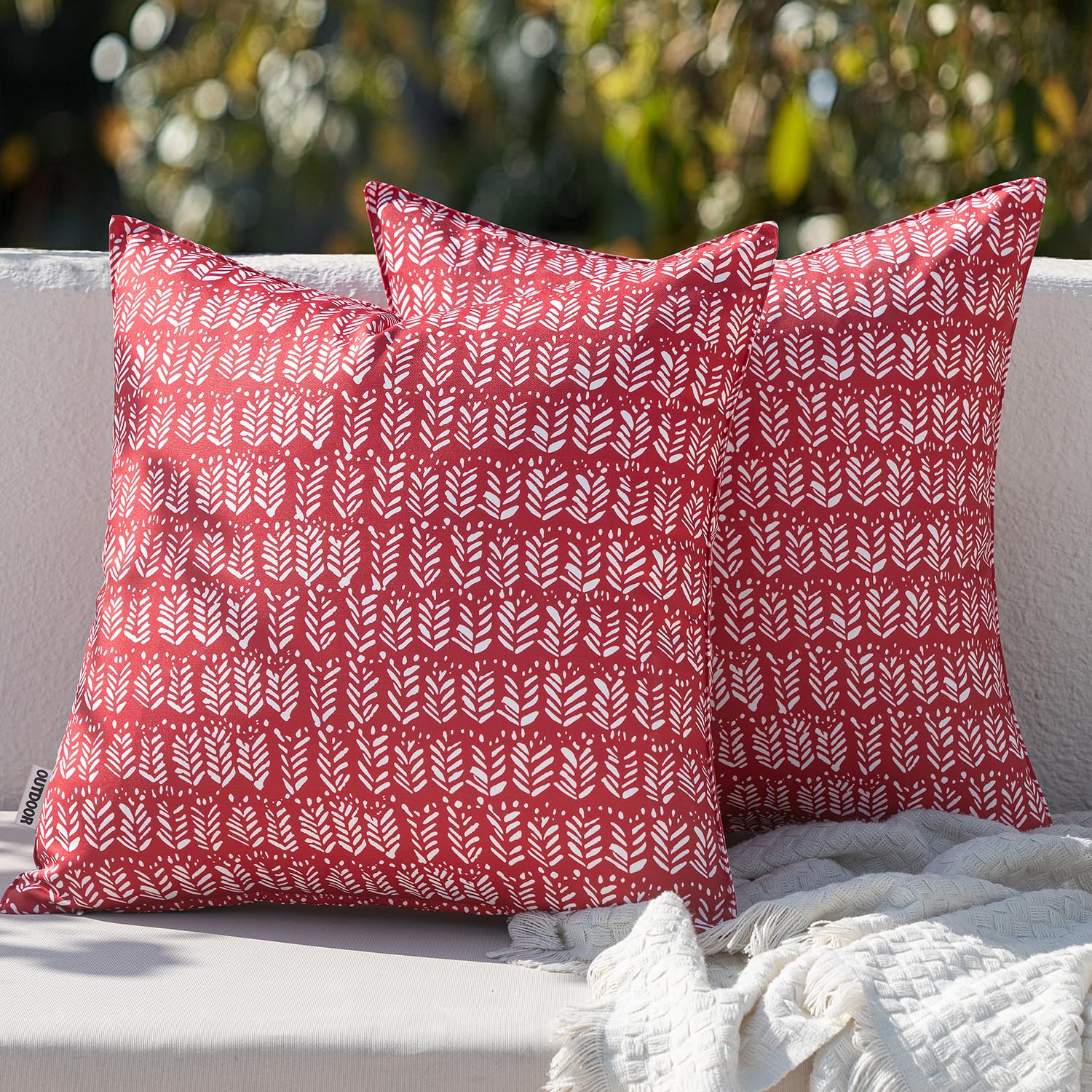 MIULEE Outdoor Pillows with Inserts Set of 2 Patio Waterproof Fade Resistant Fluffy Throw Pillows Decorative Garden Spring Natural Accent Leaves Cushion for Home Sofa Decor 18x18 Inch Red-image-31