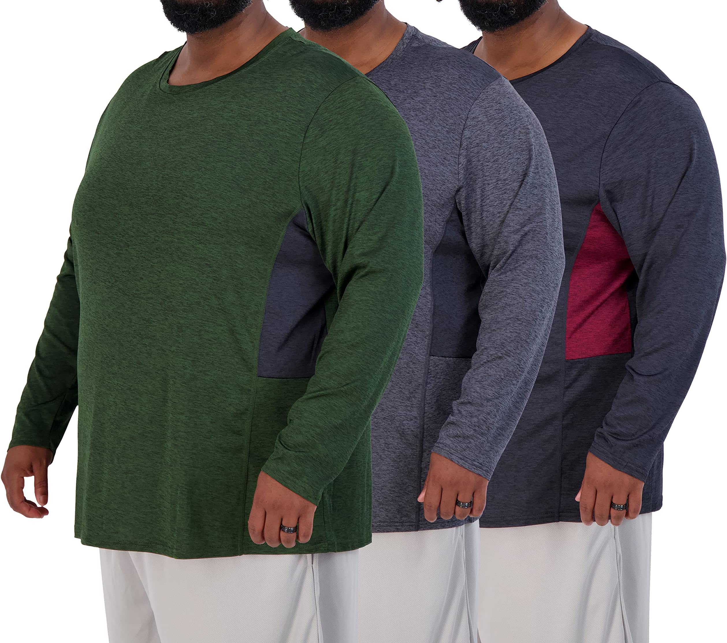 Real Essentials 3 Pack: Men’s Big & Tall Long Sleeve Dry-Fit Crew Neck T-Shirt - Gym Workout Athletic Running Tee (3XT-5XT)