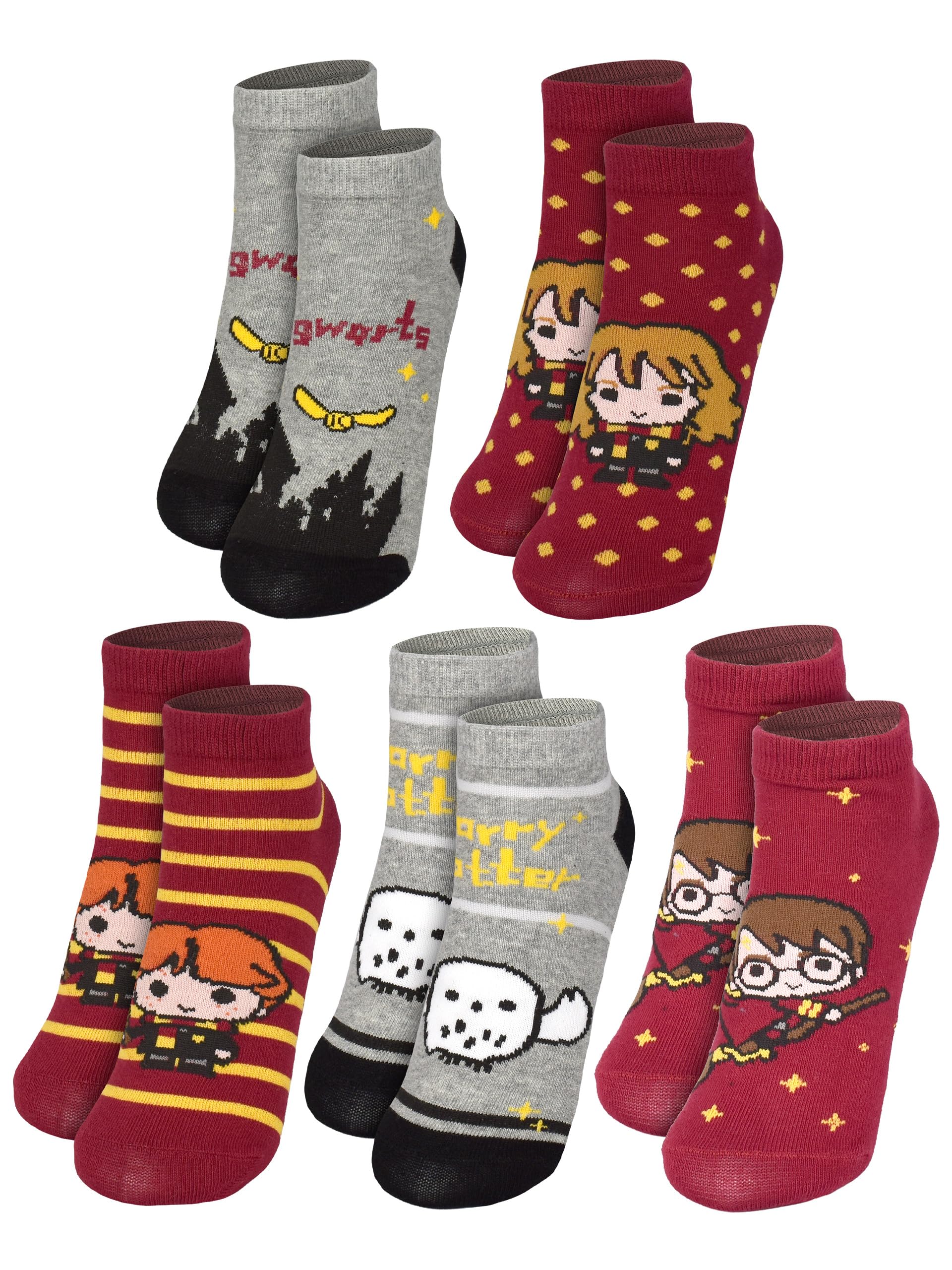 Harry Potter Lot de 5 paires de chaussettes pour fille - Gris/rouge