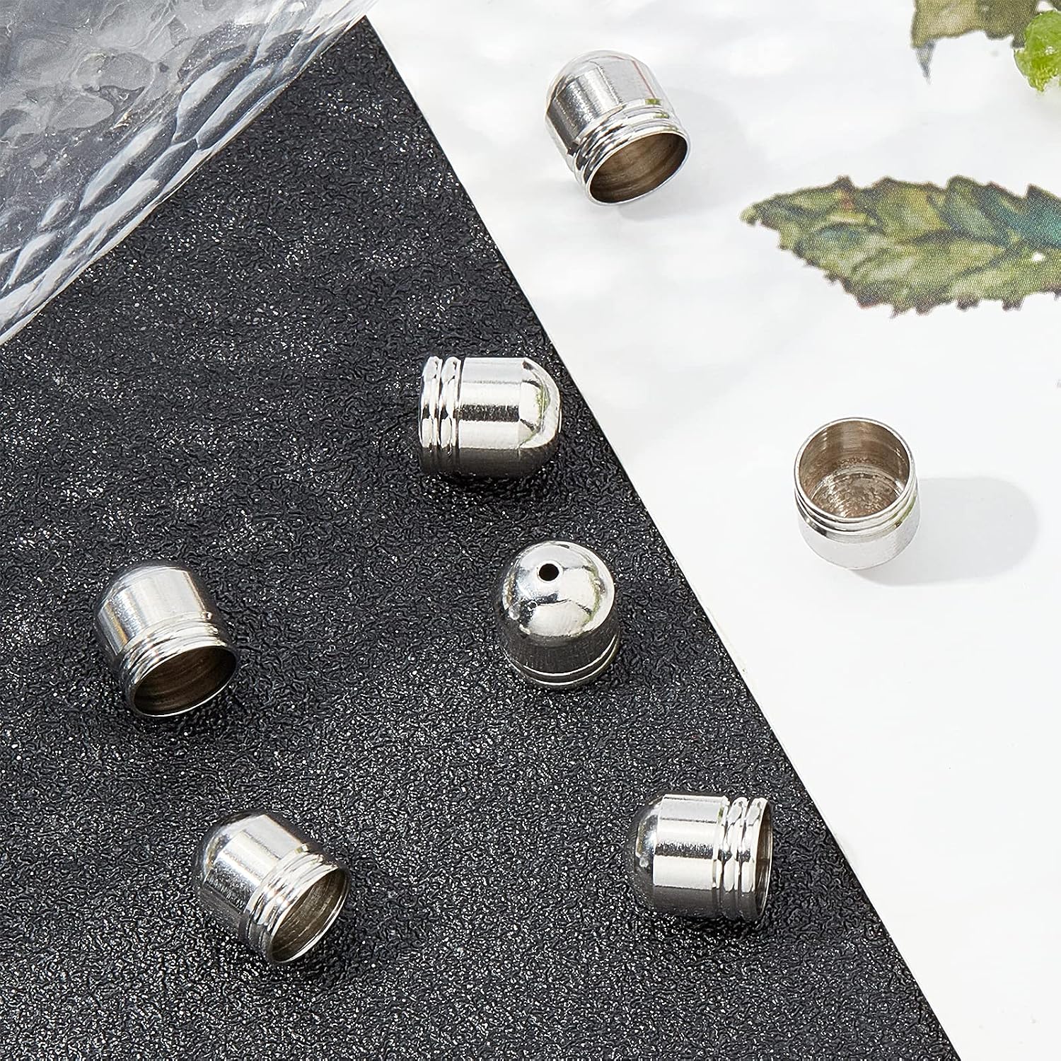 UNICRAFTALE 50pcs Stainless Steel Cord Ends Leather End Caps 2mm Hole Cord End Terminators Cord Finding for Jewelry Making Kit Stainless Steel Color 7mm Inner Diameter