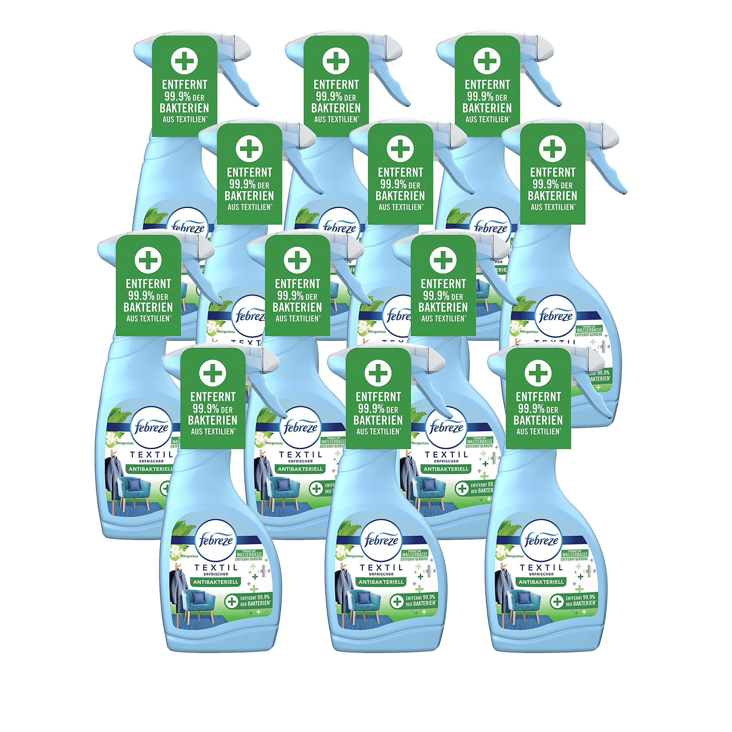 12er Set Febreze Antibakteriell Textilerfrischer Spray 500ml entfernt 99,9% der Bakterien (12)