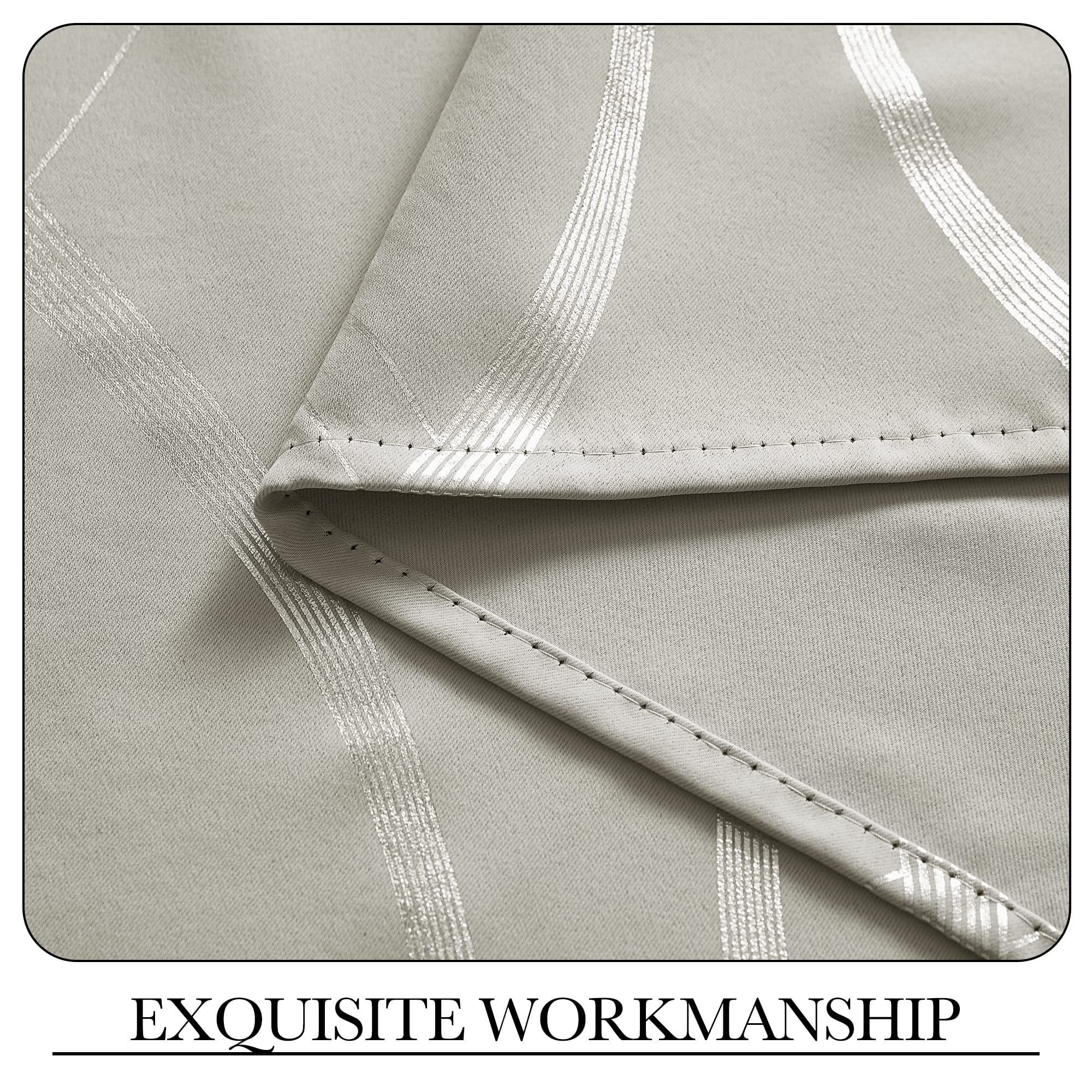 NICETOWN Room Darkening Curtains for Bedroom, Natural, 2 Panels, 52 x 84 inch, Noise Reducing Thermal Insulated Wave Line Foil Print Design Blackout Curtains for Storage Office Work Area