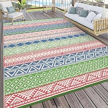 GlowSol Waterproof Outdoor Rug 5x8 Reversible Patio Rug Portable Plastic Straw Rugs for Camping,Boho Outdoor RV Mat for Camper Outdoor Rugs for Backyard,Picnic,Beach,Deck,Porch,Balcony,Red/Green/Blue