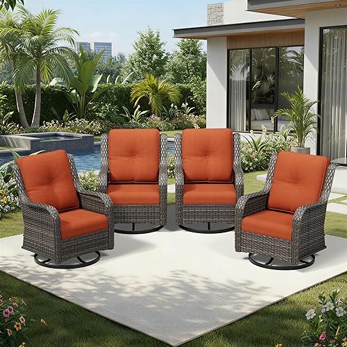 Miniatura 138 de Joyside Silla mecedora giratoria para exteriores para patio, mecedora de mimbre para exteriores con cojines de tela de olefina adecuada para porche
