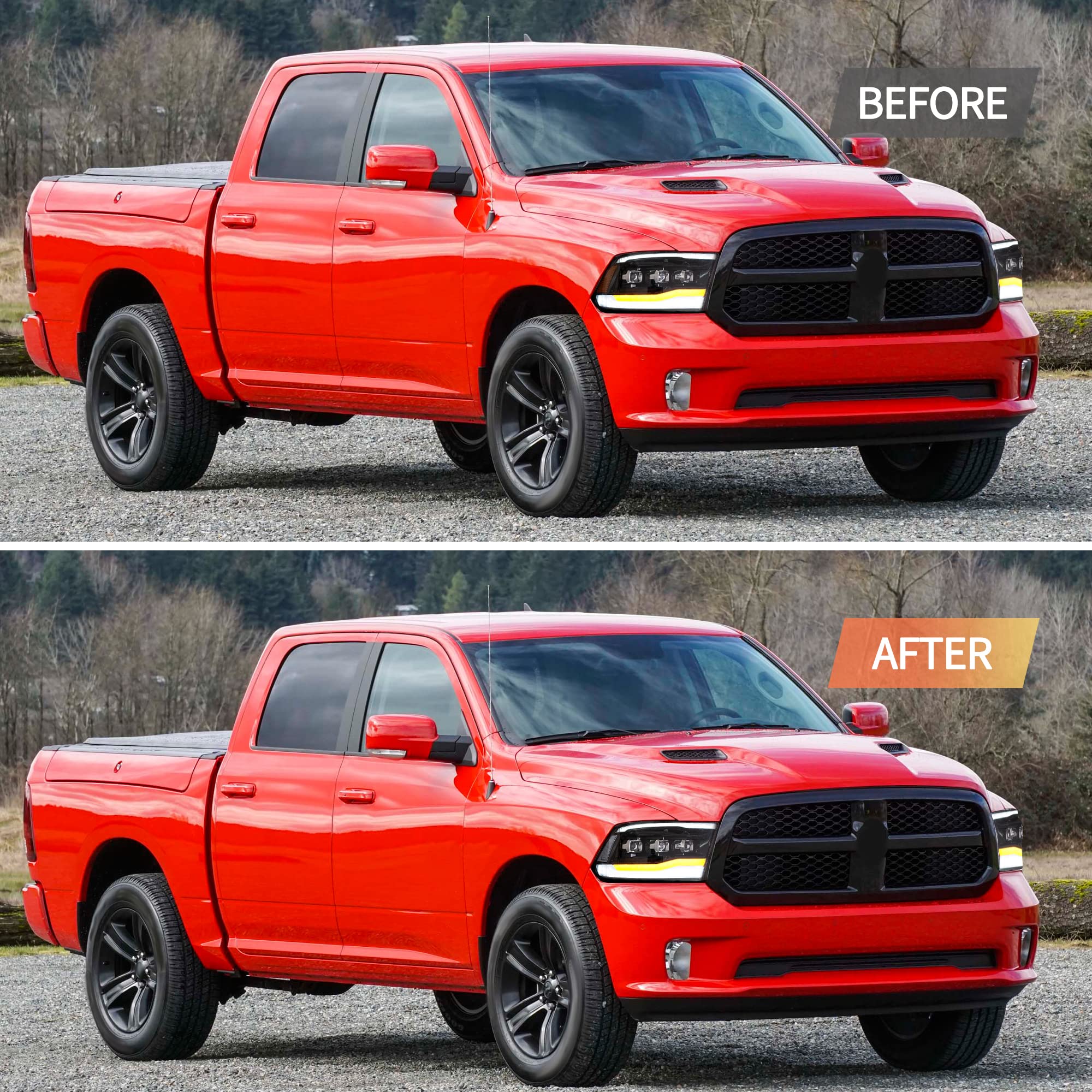 VLAND Projektor Scheinwerfer kompatibel für RAM 1500 2500 3500 2009-2018 & RAM 1500 Classic 2019-2021, Mit E-Prüfzeichen, 1 Satz (Klarer Reflektor)