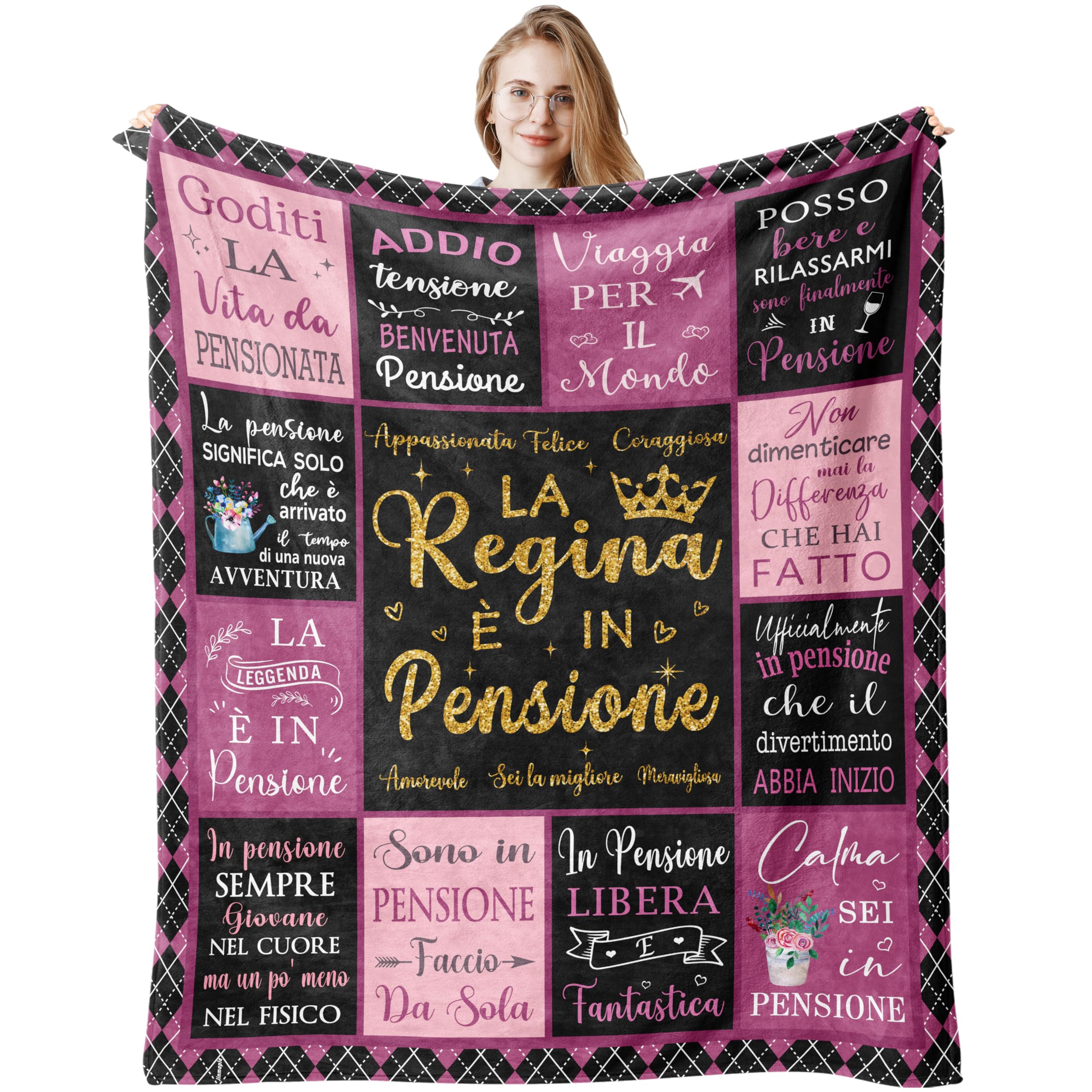 Regali Pensione Donna, Pensione Donna, Regalo Collega Che Cambia Lavoro, Idea Regalo di addio per la collega, Regali di Pensionamento per Collega, Mamma, Nonna, Amica, Coperta Pensione 150x130CM