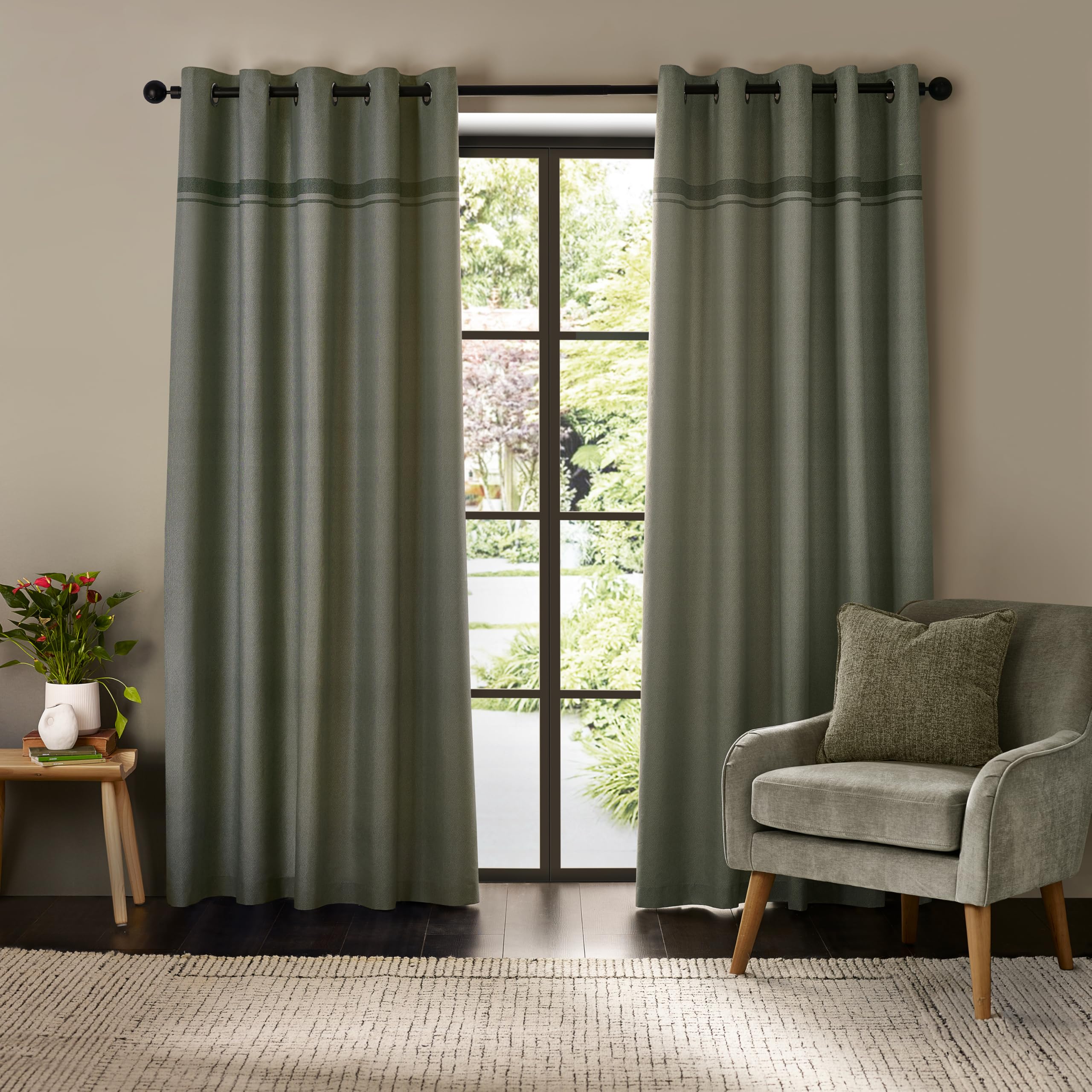 Catherine Lansfield Green Melville 90X90 Inch Lined Eyelet Curtains Two Panels
