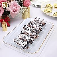 Vista 3 de Paquete de 3 bandejas de plástico para servir para fiestas, bandeja dorada de 8 x 11 pulgadas, bandejas de postre resistentes para alimentos