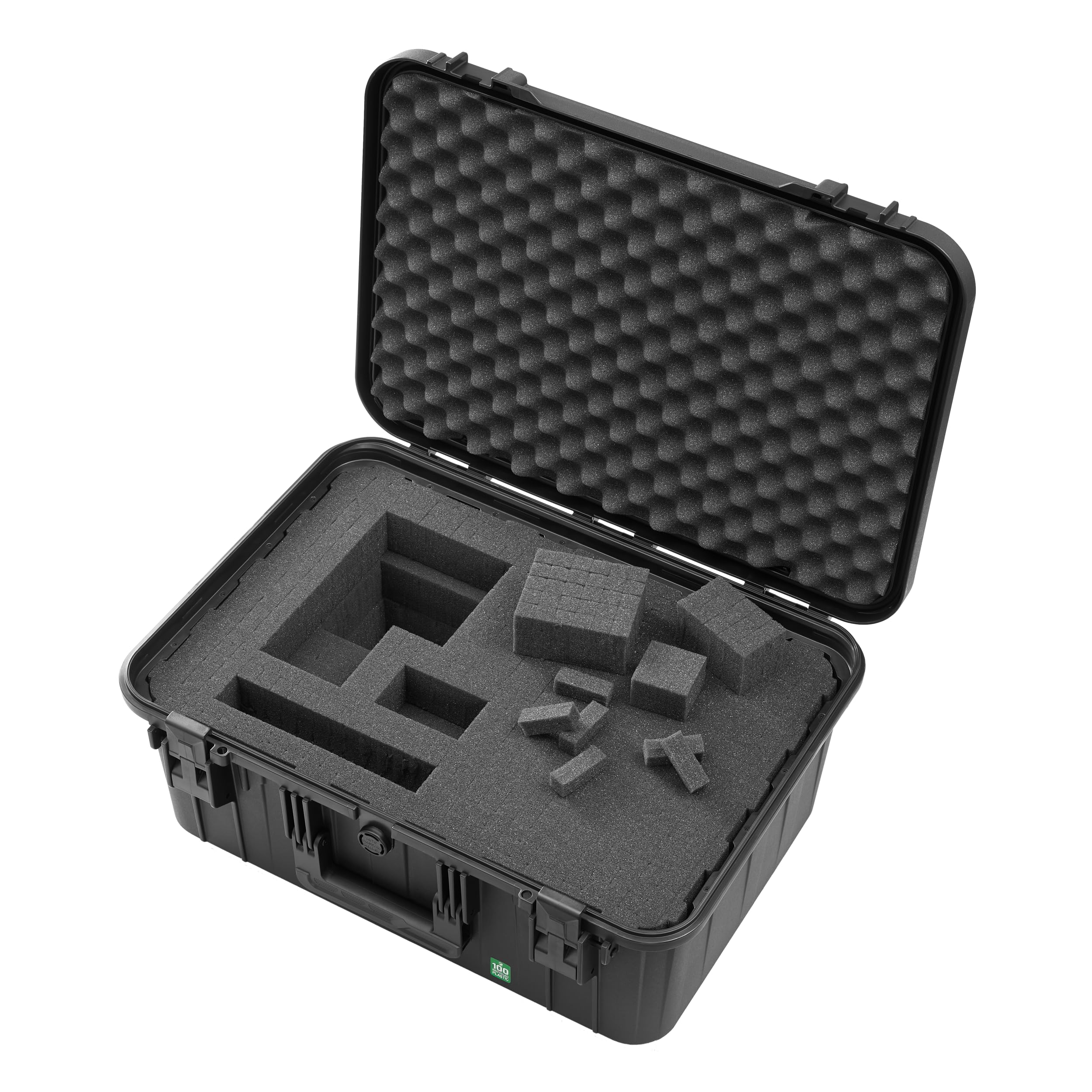 TOMcase ECO Pro, resistente custodia protettiva in plastica riciclata al 100%, con inserto in schiuma, impermeabile e antiurto, custodia leggera, valigie universale, Made in EU, nero