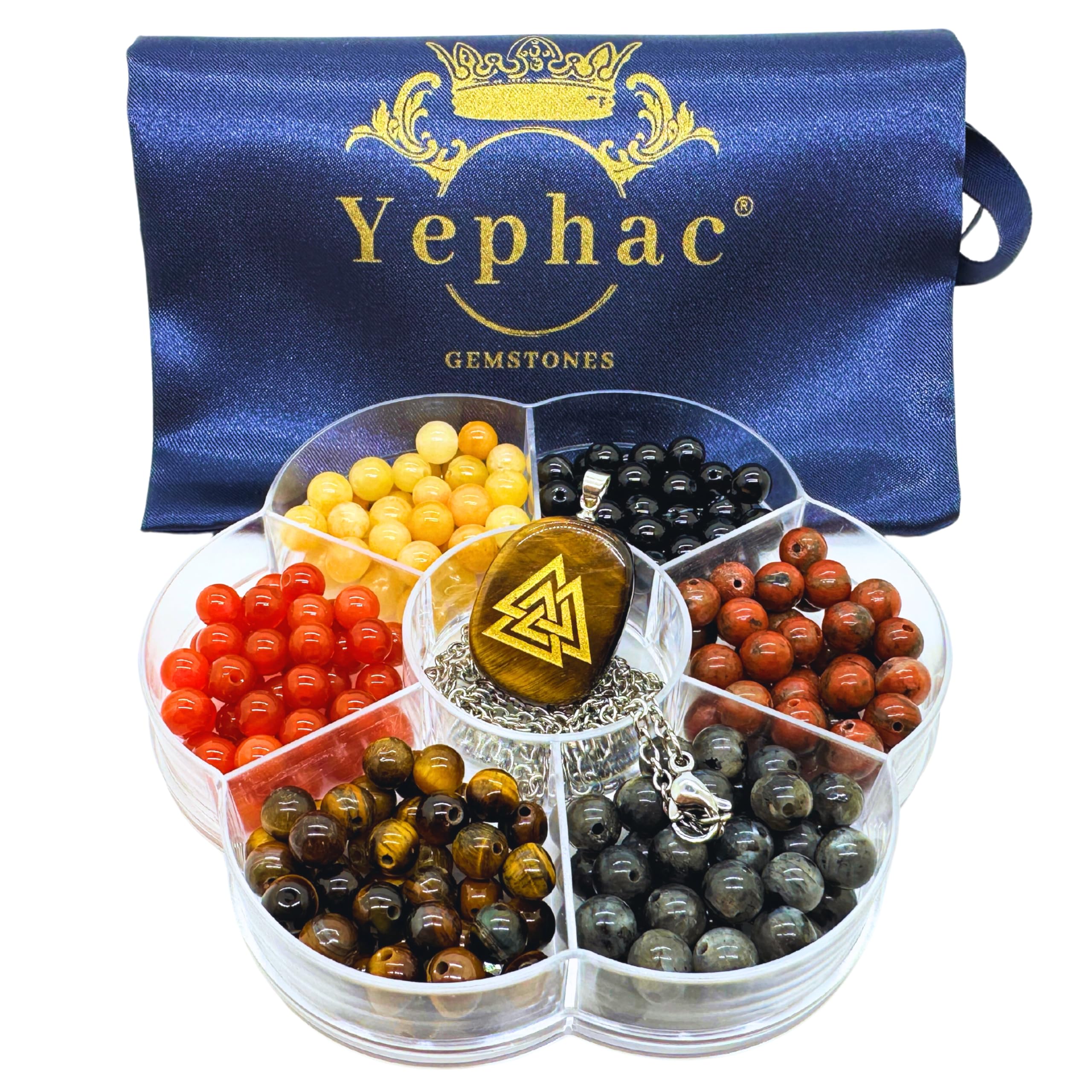 Yephac Jewelry Making Kit with 280pcs 6mm Gemstone Beads and a Gemstone Odin Valknut Pendant