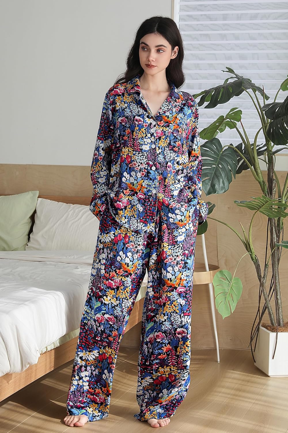 Pajamas for Women Set 2 Piece Long Sleeve Printing Loungewear Button Down Soft Pjs Sleepwear with Pockets - Image 2