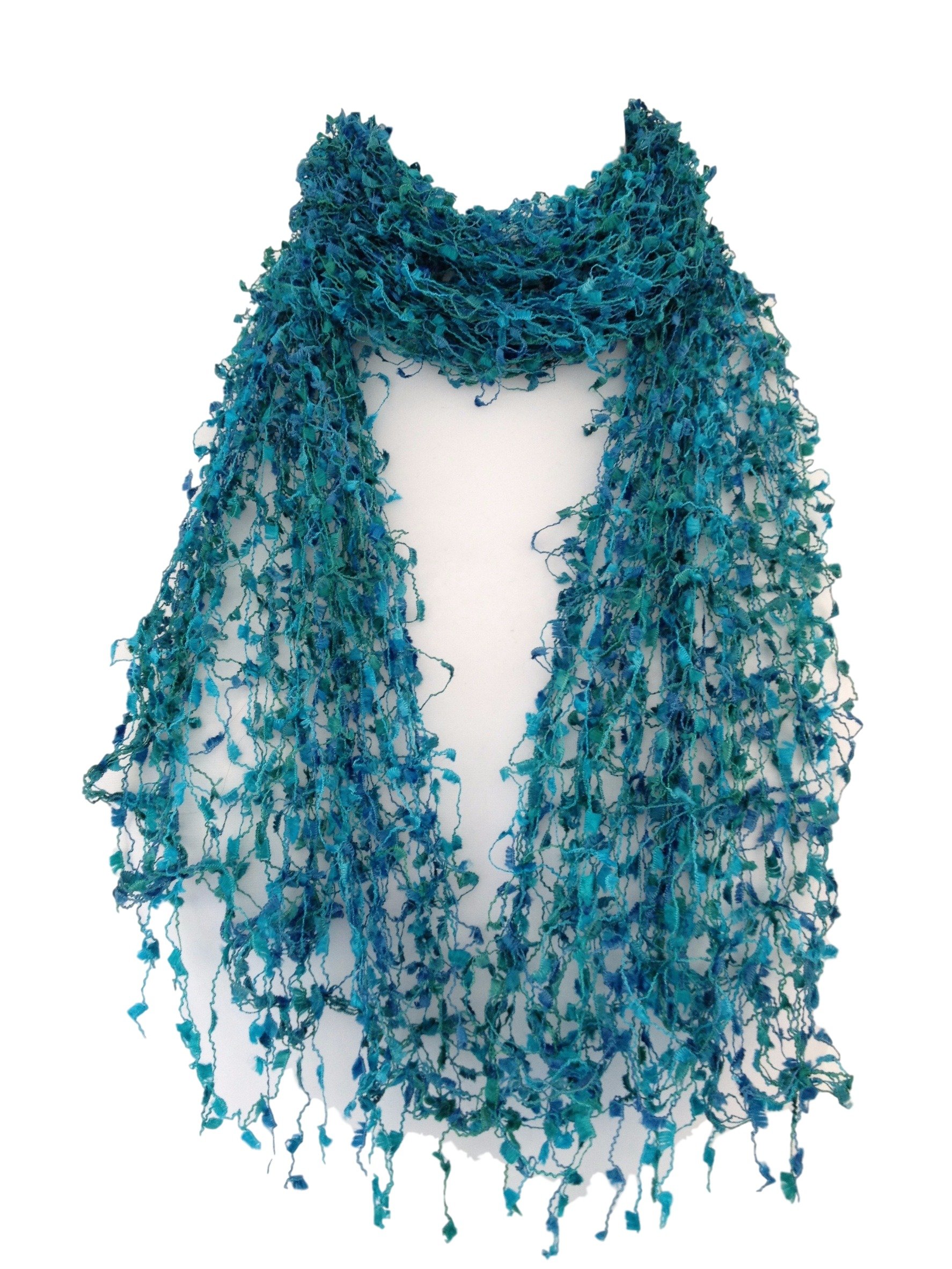 Purple Possum Women's Peacock Blue Petrol Blue, Teal, Blue, Turquoise Blue, Turquoise Purple Possum® Scarf Turquoise Green Cobweb Peacock Blue Lace Style Wrap Shawl Petrol Blue