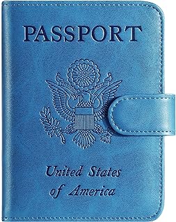 Passport Holder Cover Wallet RFID Blocking Leather Card Case Travel Accessories for Women Men (Blue)