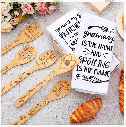Miniatura 6 de Zubebe Juego de 7 piezas de regalo Grammy que incluye 2 toallas de cocina Grammy y 5 utensilios de bambú para el día de la madre, Grammy,