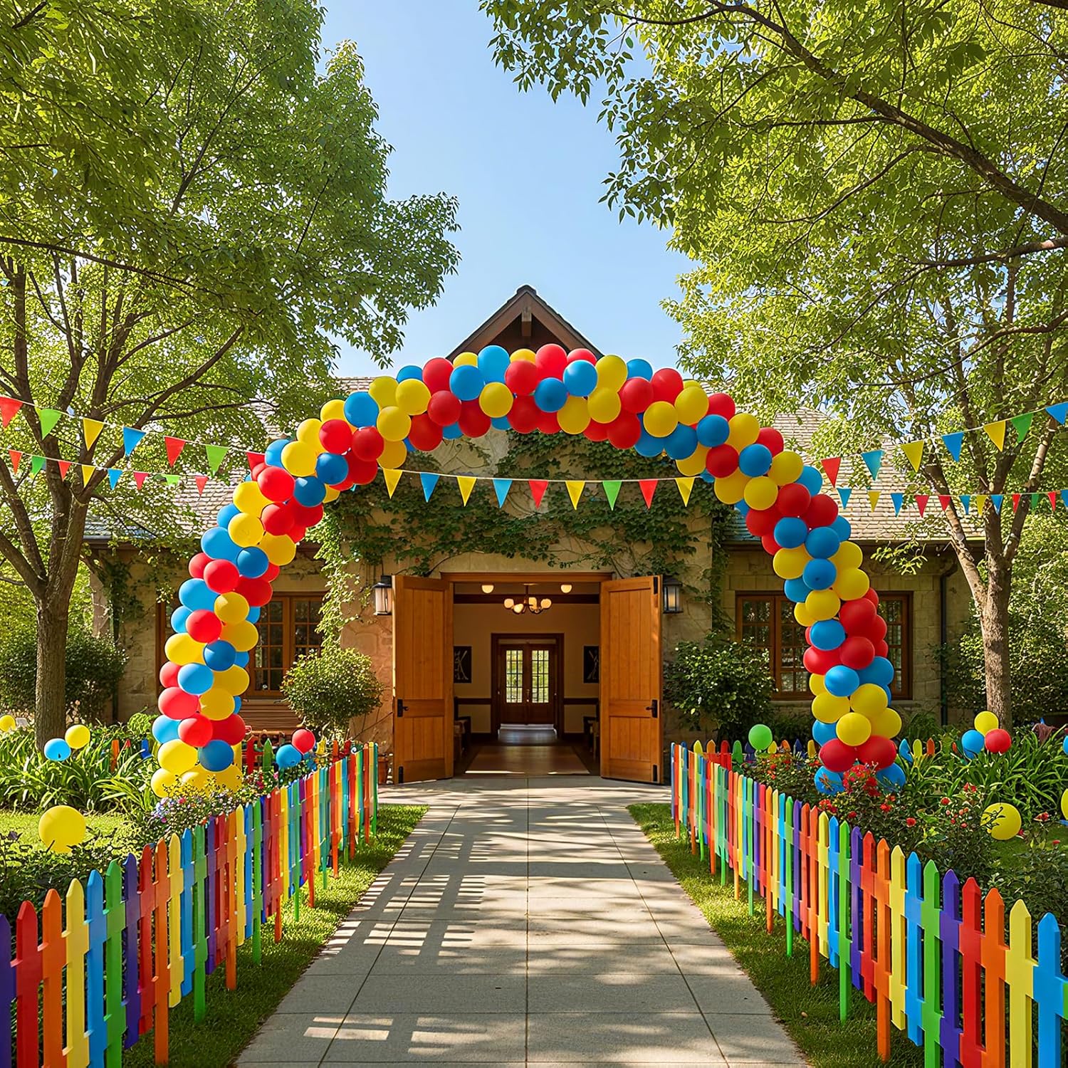 6 Pcs Rainbow Wooden Garden Fence 15.7" H x 72" L Landscape Edging Border, Garden Border Panels Ornamental Fence for Home School Lawn Flower Beds Pathways Outdoor Decor(6 Color)