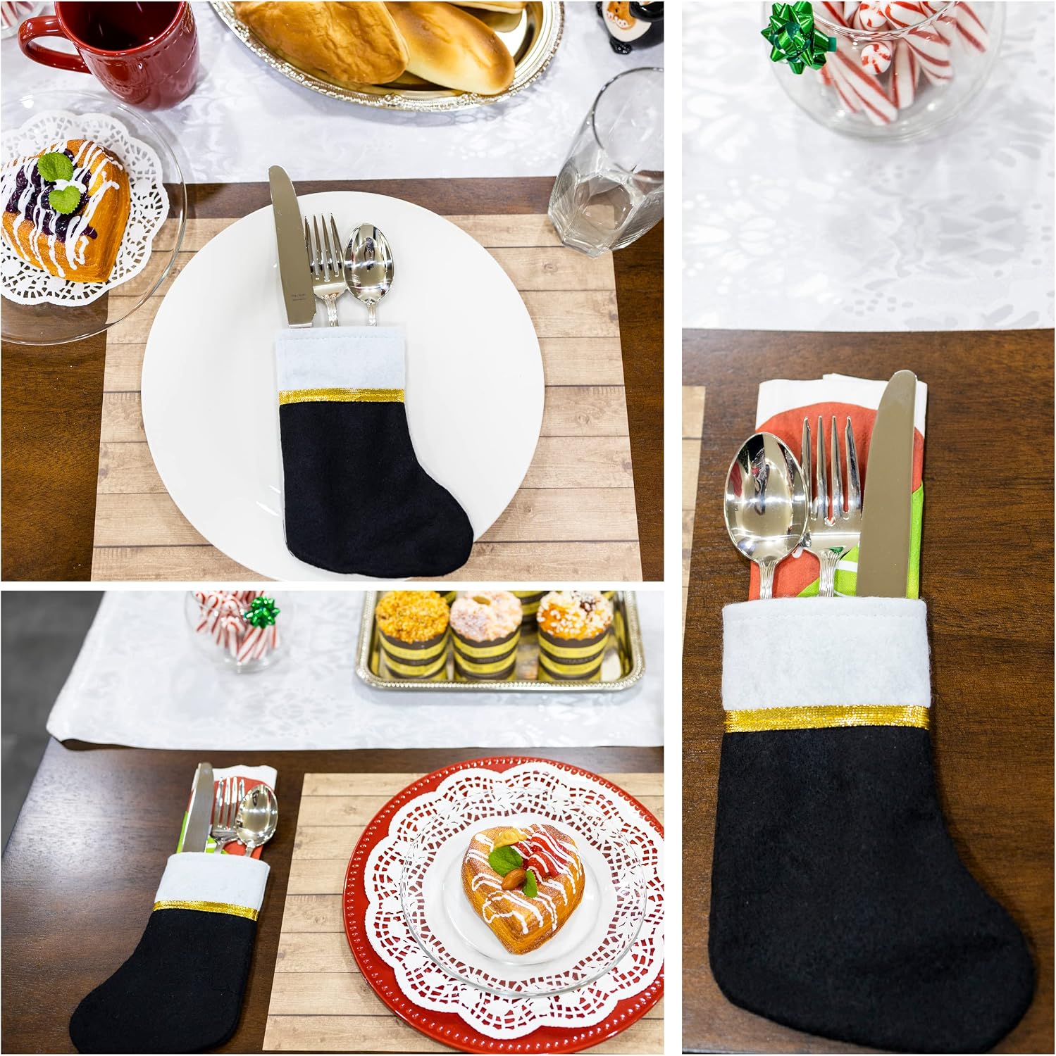 Iconikal Black Mini Stockings, 7.5 Inch, 24 Pack, Festive Holiday Decor for Tree, Wreath, Mantle - Xmas Ornaments