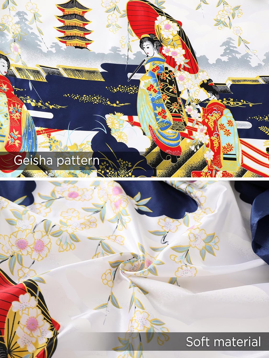 PRODESIGN Kimono Robe for Women - Long Satin Sleepwear Silky Kimono Cover-Up Nightgown Japanese Bathrobe Loungewear Blouse - Image 3