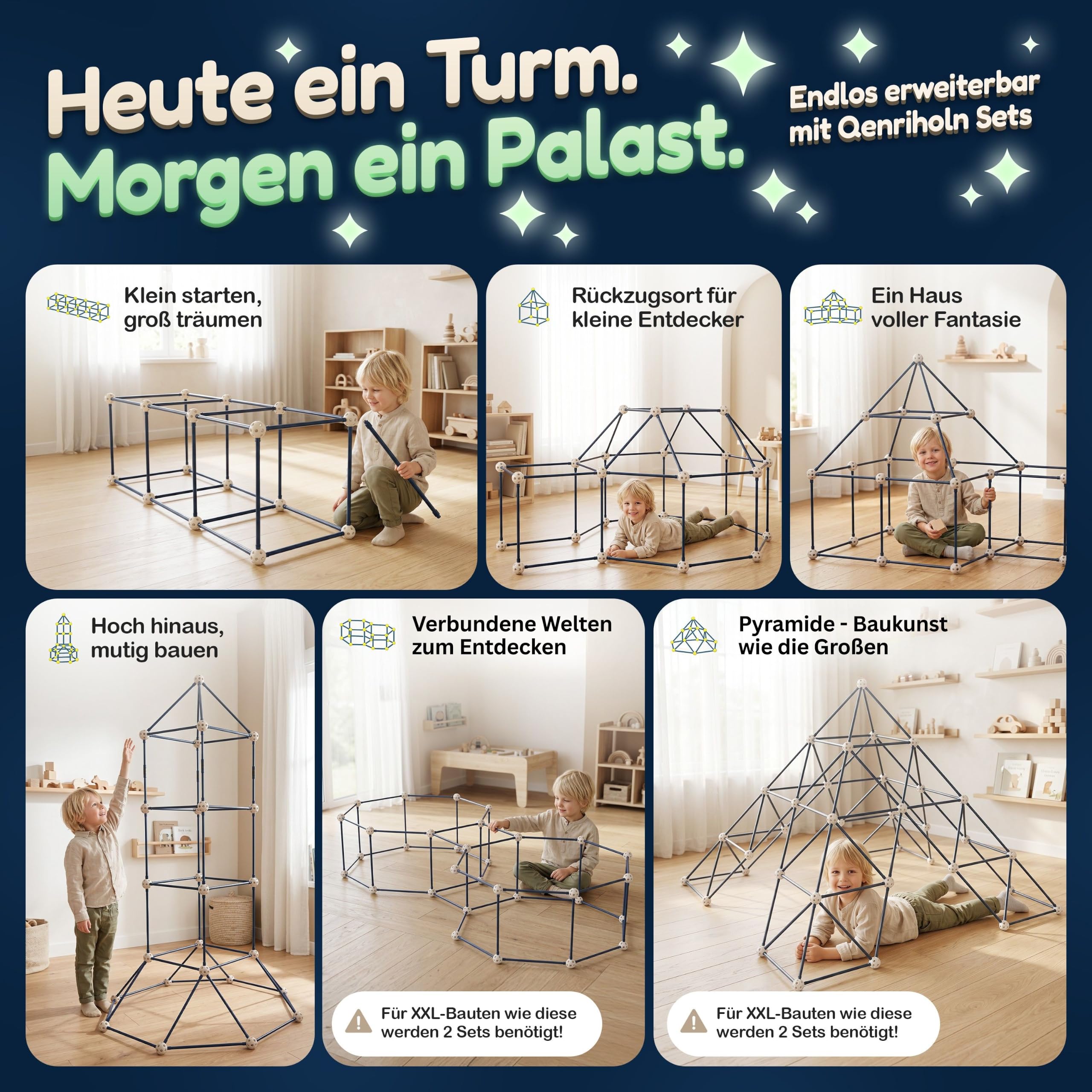 Stabiles Konstruktionsspielzeug für Kinder – mit Klicksystem, leuchtet im Dunkeln, Höhlenbau-Set mit Bauheldenurkunde, kreatives Bauspielzeug, DIY-Steckbaukasten, Gartenspielzeug, Indoor/Outdoor