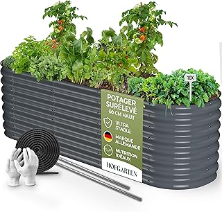 HOFGARTEN 200x60x60cm Potager Sur&eacute;lev&eacute; de Jardin, Kit 6-en-1, Bac Potager Ext&eacute;rieur &agrave; Fond Ouvert en Acier Galvanis&eacute; Zn-Al-MG I Durable et Antirouille I Mod&egrave;le QuickGrow Plus, Anthracite