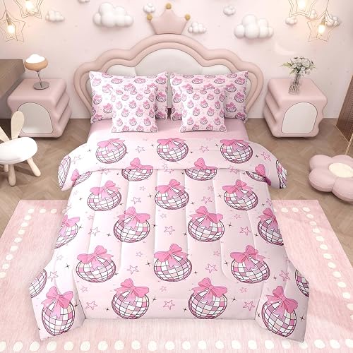 jejeloiu Disco Mirror Ball Comforter Set with Sheets 7 Piece Twin Size