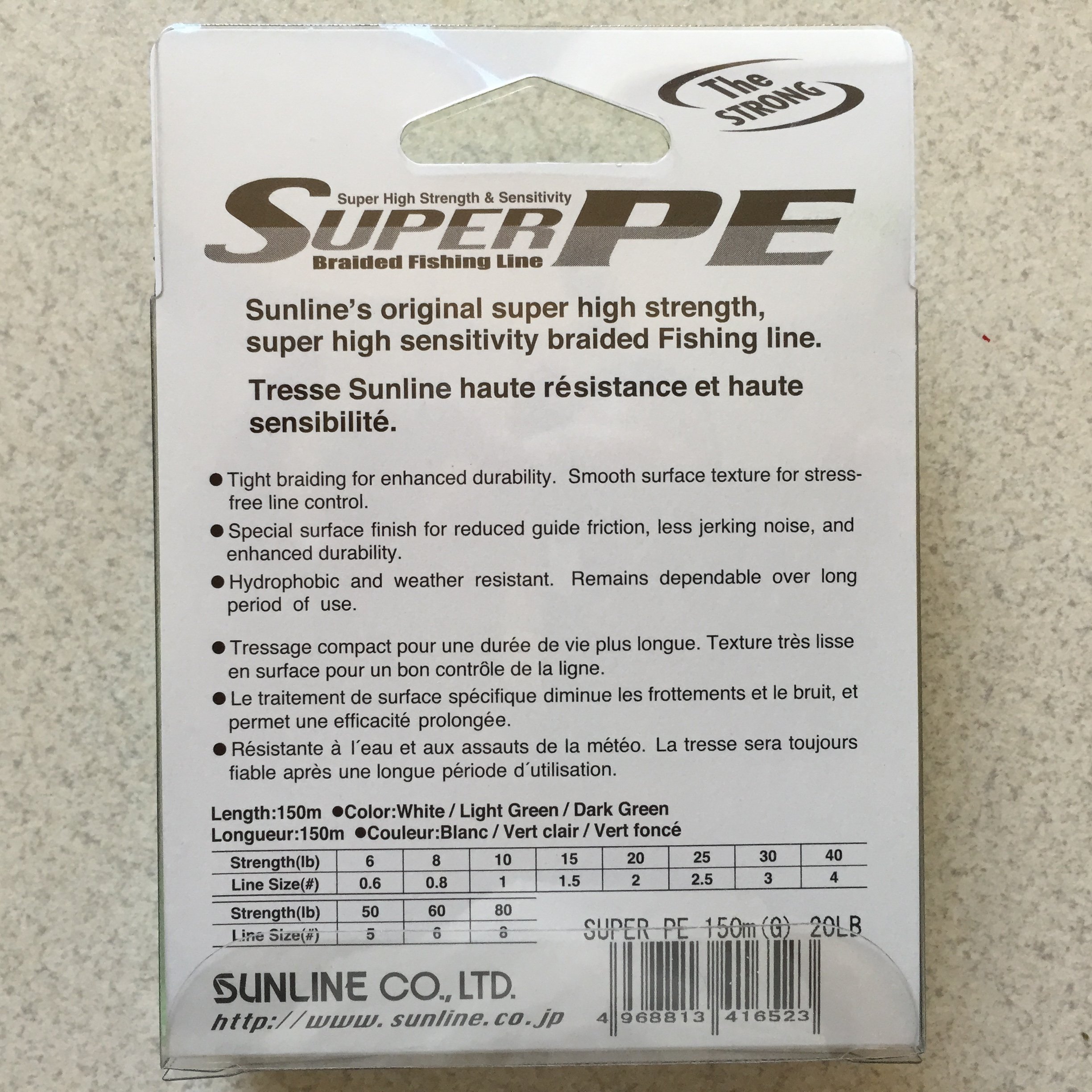 Sunline DYNEEMA Super PE 20 lb, 0,235 mm, 150 m, 10 kg, kolor: zielony, wyprodukowany w Japonii