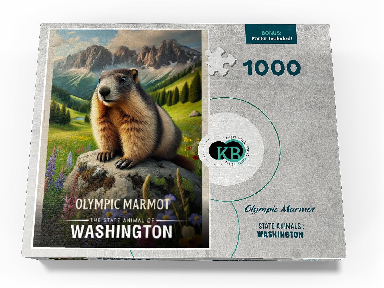 MyPuzzle Washington, Olympic Marmot: State Animals Series - Premium 1000 Piece Jigsaw Puzzle for Adults