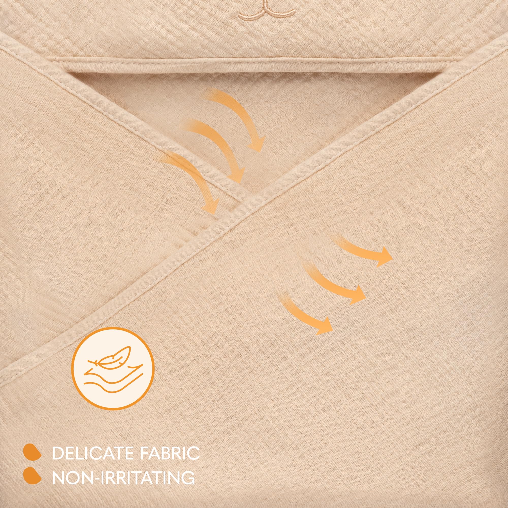 lionelo Baby Hooded Towel 100% Natural Muslin Cotton 80x80cm Absorbent Bath Towel with Hood for Newborns & Toddlers 6 Colours Soft & Breathable - Image 3
