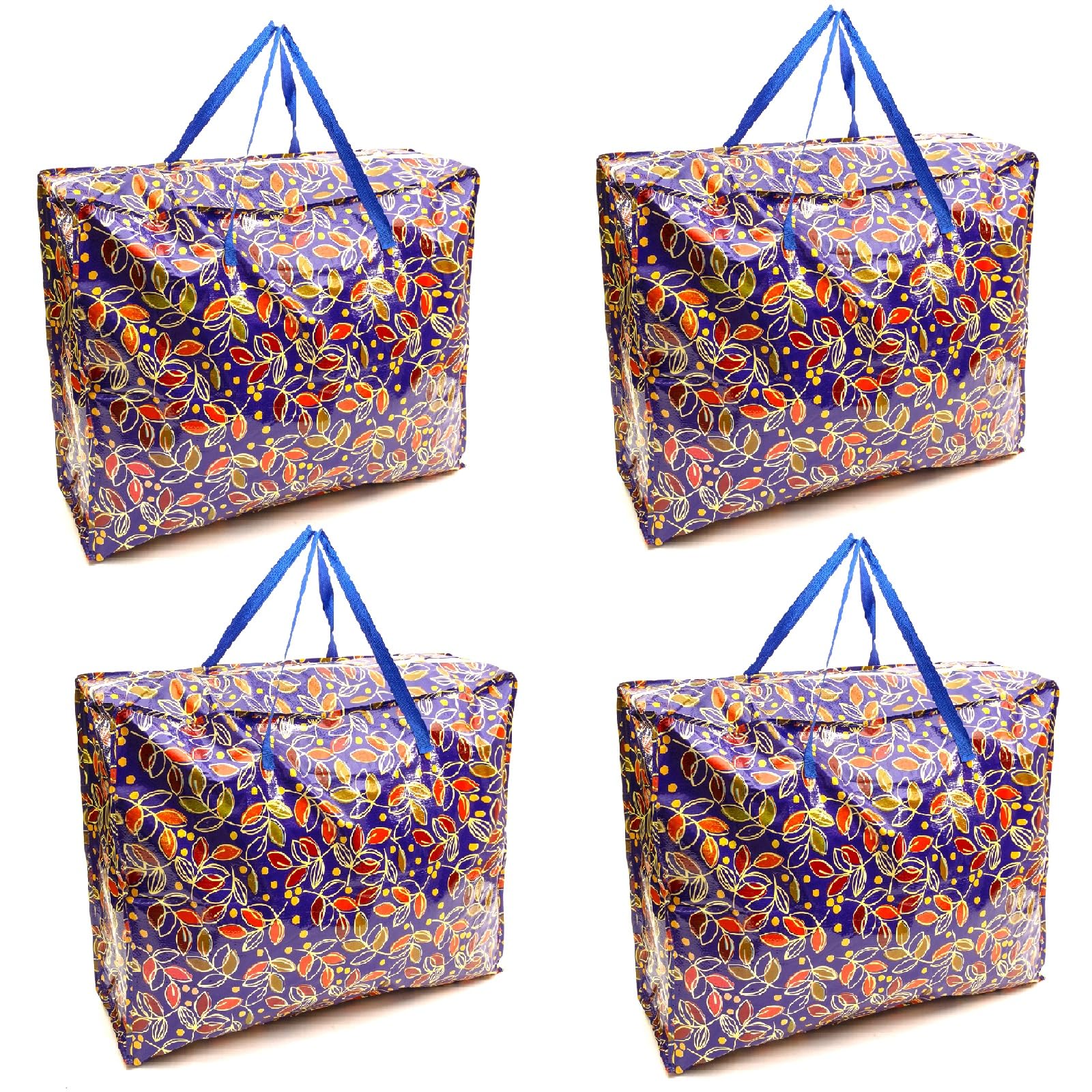4 PACK Red Flower 75x60x25cm Heavy Duty Durable Reusable Foldable Waterproof Laundry Clothing Wardrobe Storage Moving House Shopping Storage Bags Extra Large Jumbo Zipped Floral Bag — image 1