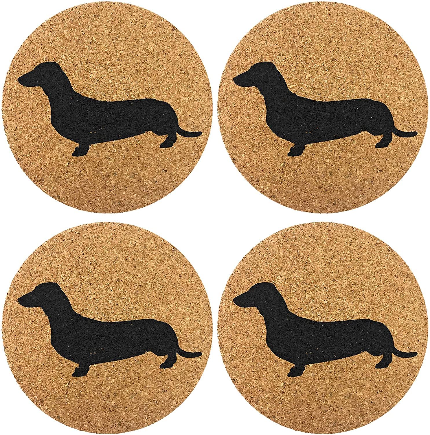 Dachshund Weiner Dog Gift Cork 4 Pack Drink Coasters Set - Basic Design Wiener Dog Decor - Perfect Decoration for Doxie Lovers