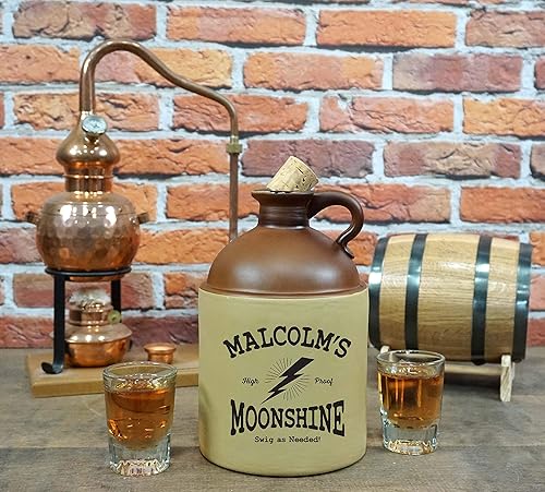 Vista 17 de Jarra personalizada de medio galón Moonshine – Estilo antiguo tradicional, botella de cristal grabada de 1/2 galón con tapón de corcho natural