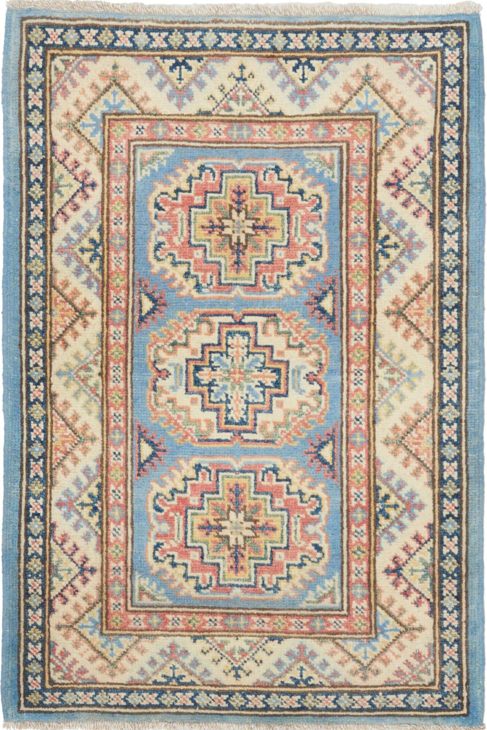 Tapis Kazak 62x90 noué à la main en laine du Pakistan authentique