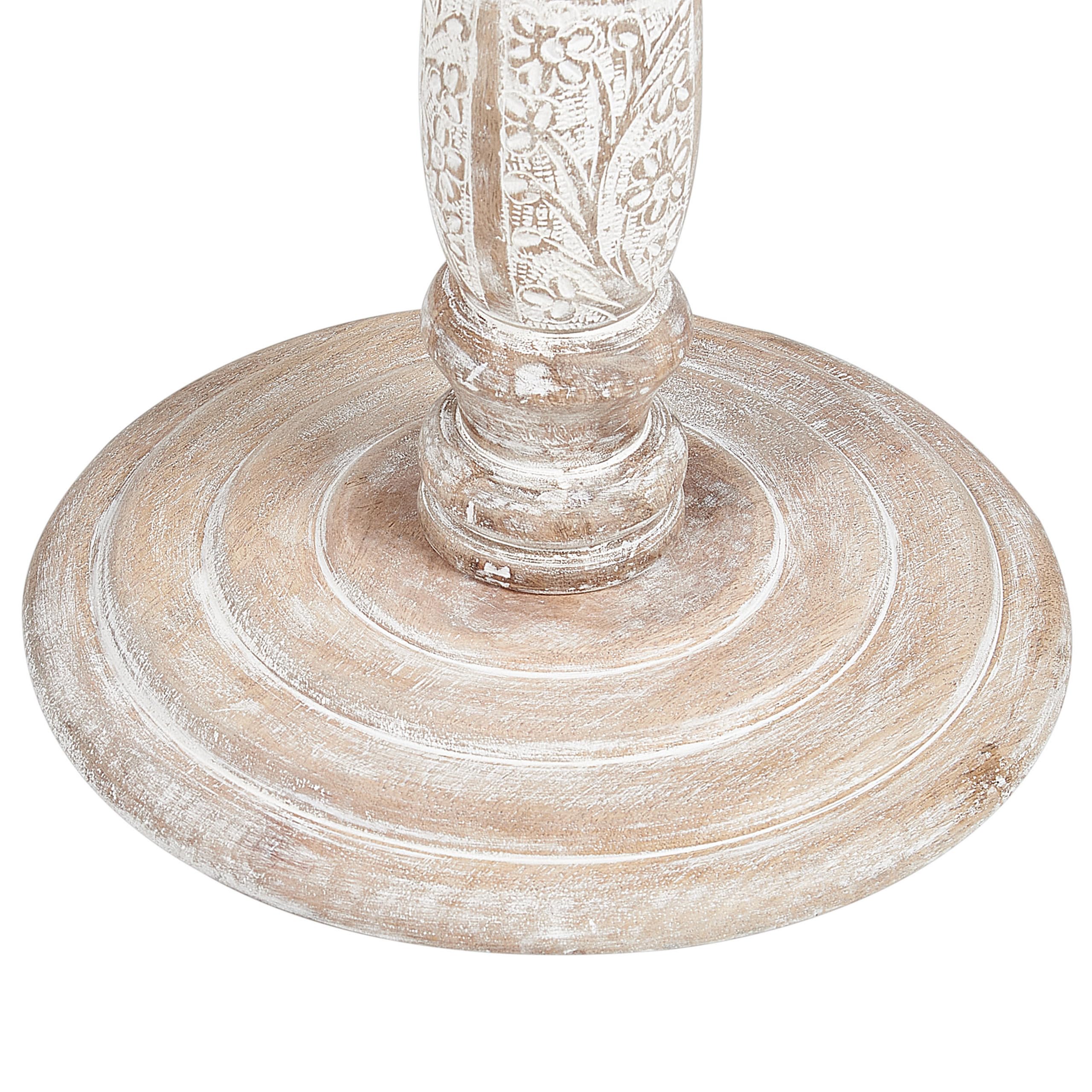 Beliani Table d'Appoint Blanc Cassé en Bois de Manguier Guéridon à Plateau Sculpté Jambia