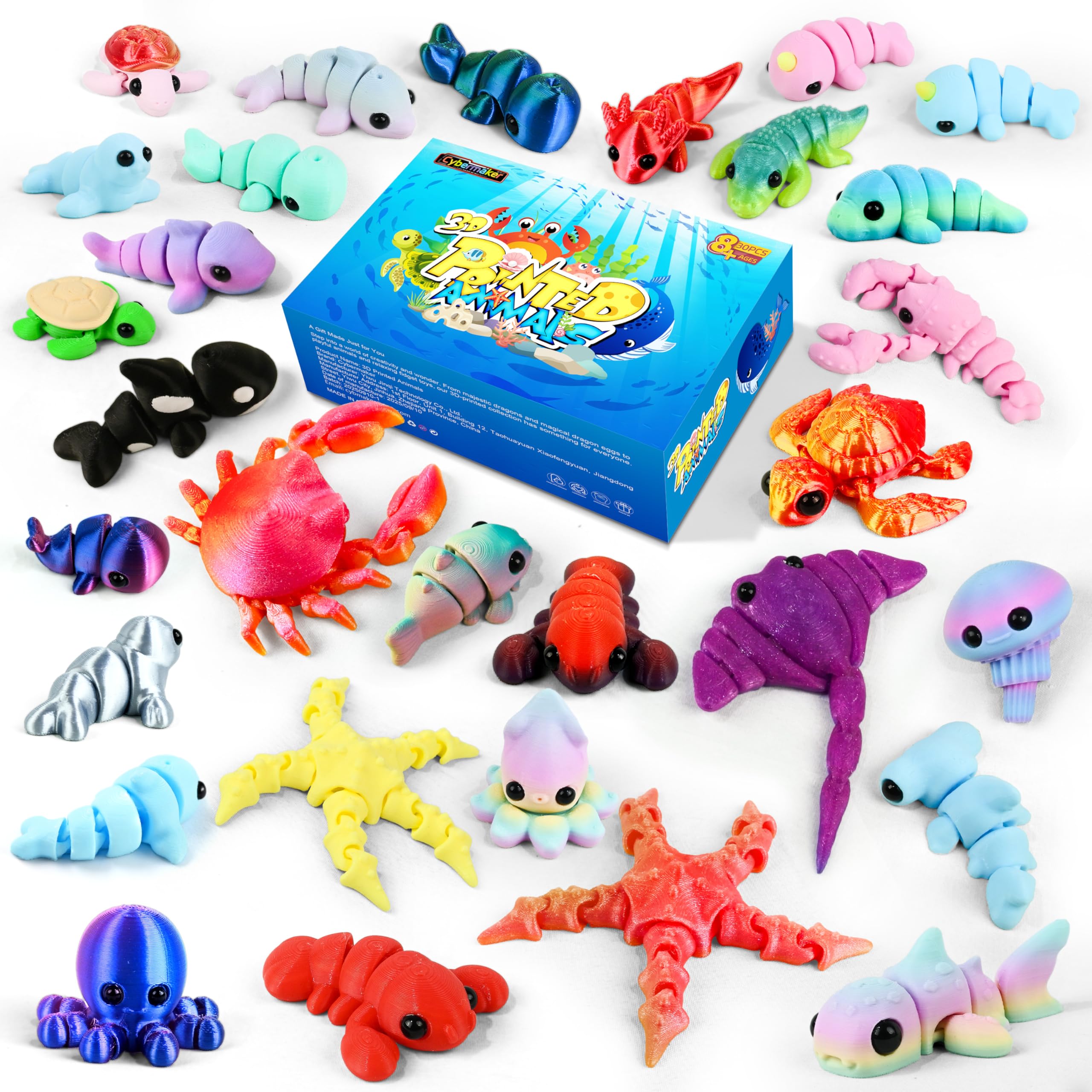 Cypermaker 30 Pcs 3D Printed Ocean Animals Set